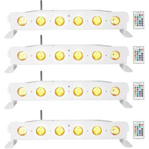 imageRockville Best Strip 60 White 36W Rechargeable Wash Light Bar 6x6W RGBWAUV LEDs Wireless DMX IRC Remote for DJs Events and Stage Lighting 4Piece