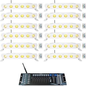 imageRockville Best Strip 60 White Bundle 12 Rechargeable White Wash Light Bars with Wireless DMX ROCKFORCE W2 192 Channel 24GHz DMX Lighting Controller 13Items