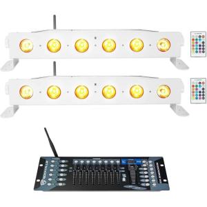 imageRockville Best Strip 60 White Bundle 2 Rechargeable RGBWA UV Wash Light Bars with Wireless DMX ROCKFORCE W2 192 Channel Wireless 24GHz DMX Lighting Controller 3Items