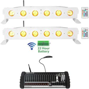 imageRockville Best Strip 60 White Bundle 2 Rechargeable RGBWA UV Wireless DMX Wash Light Bars ROCKFORCE W4 384Channel Wireless DMX Lighting Controller with MIDI 3Items