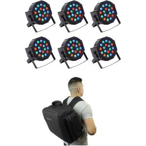 imageRockville RockPAR50 Bundle 6 RGB LED DMX Par Wash Lights with Dual Brackets RLBP6 Padded Backpack for Six Par Fixtures Sound Activated and Auto Programs 7Items