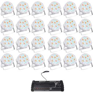 imageRockville RockPAR50 WHT Bundle 24 LED RGB Compact Par Can DJ Club Stage DMX Uplights ROCKFORCE 384 Channel Light Fog DMX Controller MIDI 25Items