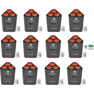 imageRockville RockWedge LED 54W RGBWAUV Rechargeable Wireless DMX Par Lights Battery Powered Uplights wRemote 24GHz True Wireless 610Channel DMX Control Event Lighting Kit 12Piece