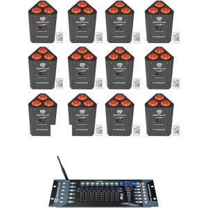 imageRockville RockWedge LED Bundle 12 54W RGBWAUV Rechargeable Wireless DMX Par Lights ROCKFORCE W2 192Channel 24GHz Lighting Controller True Wireless Battery Powered Stage 13Items