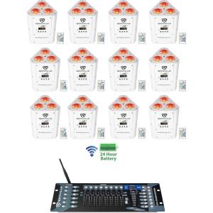 imageRockville RockWedge LED Bundle 12 Battery Powered RGBWAUV Rechargeable Wireless Wash DJ UpLights in White ROCKFORCE W2 192 Channel Wireless DMX Lighting Controller 13Items