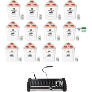 imageRockville RockWedge LED Bundle 12 RGBWA and UV Rechargeable Wireless Wash DJ UpLights in White ROCKFORCE W4 384 Channel Wireless DMX Lighting Controller with MIDI 13Items