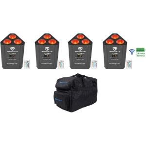 imageRockville RockWedge LED Bundle 4 54W RGBWAUV Rechargeable Battery Par Lights with Wireless DMX RLB30 Travel Bag for DJs and Events 5Items