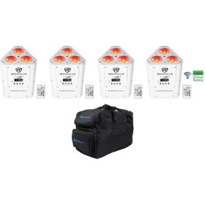 imageRockville RockWedge LED Bundle 4 RGBWA and UV Rechargeable Wireless DMX Par UpLights RLB30 Lighting Bag for 4 fixtures and Controller White 5Items