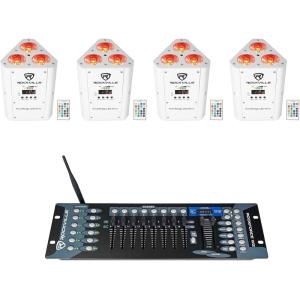 imageRockville RockWedge LED Bundle 4 RGBWA and UV Rechargeable Wireless DMX Par Wash UpLights ROCKFORCE W2 192 Channel Lighting Controller White 5Items