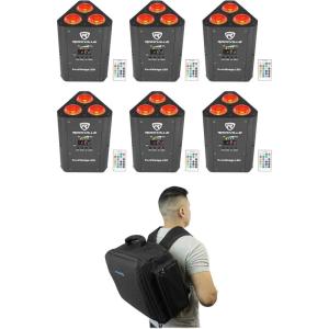 imageRockville RockWedge LED Bundle 6 54Watt RGBWA UV Rechargeable Battery Wireless DMX Par Lights RLBP6 Padded Backpack for Uplights IRC Remote Included 7Items