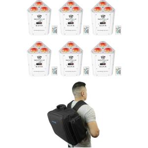 imageRockville RockWedge LED Bundle 6 RGBWA UV Rechargeable Wireless Wash DJ UpLights White RLBP6 Padded Backpack for Par Lights with Dividers and Straps 7Items