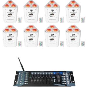 imageRockville RockWedge LED Bundle 8 RGBWA UV Rechargeable Wireless White Par Wash DJ UpLights ROCKFORCE W2 192 Channel Wireless 24Ghz DMX Lighting Controller 9Items