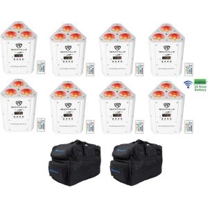 imageRockville RockWedge LED White Bundle 8 RGBWA and UV Rechargeable Wireless DMX Wash UpLightsin 2 RLB30 Bags for 4 SlimPAR Fixtures and Controller 10Items