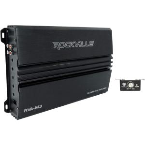 imageRockville RVAM3 V2 Mono Car Amplifier 4000W 1000W DynoCertified RMS  1 Ohm ClassD MOSFET Bass Remote Perfect for Subwoofers and Car Audio