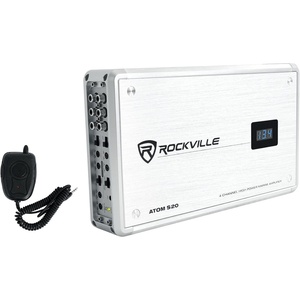 image:imageRockville Atom S20 1600W 4Channel Marine Amplifier with Bluetooth PA Mic Class AB Adjustable Crossover Rustproof for Boats and Marine Sound Systems