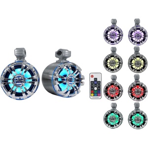 image:imageRockville Pair WB65KLS Silver 65 Marine Wakeboard LED Tower Speakers 300W Peak150W RMS 4 Ohm Waterproof MultiColor LED Lighting 360 Degree Swivel for Boats and ATVs