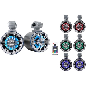image:imageRockville WB50KLS Pair Silver 525 250W Stainless Steel Marine Wakeboard Tower Speakers 360 Swivel Mount wLED Lights Waterproof for Boats amp ATVs