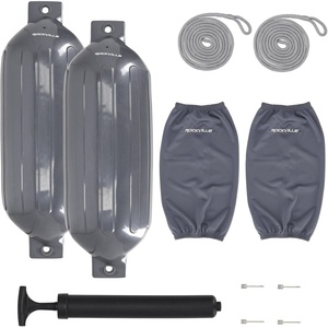 image:imageRockville Boat Fender Package 10in x 30in Marine Bumpers with Covers Dock Lines amp PumpGrey