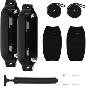 image:imageRockville Boat Fender Package 85in x 27in Marine Boat Bumpers with Fender Covers Dock Lines amp Pump for Docking and Boat ProtectionBlack