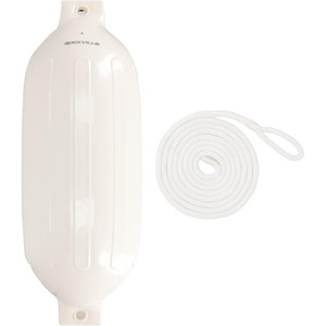 image:imageRockville Boat Fender with 10ft Line Marine Bumper for Docking Protection UVResistant PVC Construction Double Eyelets for Vertical or Horizontal MountingWhite