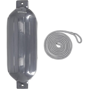 image:imageRockville Boat Fender with 10ft Line Marine Bumper for Docking Protection UVResistant PVC Construction Double Eyelets for Vertical or Horizontal MountingGrey