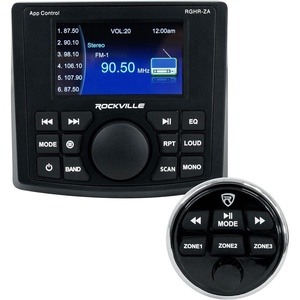 image:imageRockville RGHRZA 4 Zone Marine Gauge Hole Digital Media Receiver 72W Bluetooth App Control Wired Remote IP66 Waterproof for Boats and Marine Audio Systems