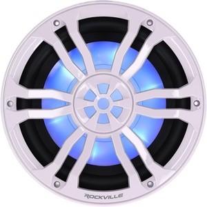 image:imageRockville RMPREMIUM104 White Marine Boat 10 Subwoofer 1200W Dual 4 Ohm Free Air Design RGB LED Lighting Polycarbonate Cone for Marine Audio EnthusiastsWhite