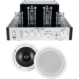 image:imageRockville HC85 Bundle Pair 8in 700Watt 8Ohm inCeiling Home Theater Speakers BluTube 70Watt Tube Stereo Amplifier Receiver with Bluetooth 2Items