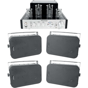 image:imageRockville HP65S8 Bundle 4 65in 8Ohm Black IndoorOutdoor Swivel Home Theater Speakers BluTube 70W Tube Amplifier Bluetooth Stereo Receiver 5Items