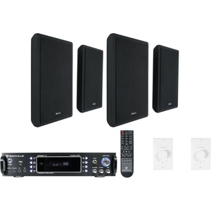 image:imageRockville RPA60BT V2 Bundle 1000W 2Ch Bluetooth Home Audio Receiver Amplifier 4 RockSlim Black 525 240W Peak80W RMSper Pair Wall Speakers 2 VOL850 Volume Controls 7Items