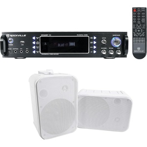 image:imageRockville RPA60BT V2 Bundle 1000W 2Ch USB Bluetooth DJProKaraoke Amplifier Mixer 2 HP65S 65 OutdoorIndoor Home Theater Speakers wSwivel Brackets 3Items