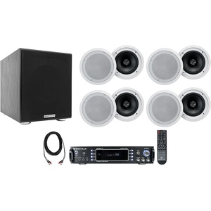 image:imageRockville RPA60BT V2 Bundle 1000W 2Ch USB Bluetooth DJProKaraoke Amplifier Mixer 8 HC8516 8 in 700W White Ceiling Speakers Rock Shaker 8 in 400W Powered Subwoofer RCA Audio Cable 11Items