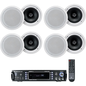 image:imageRockville RPA60BT V2 Bundle 1000W 2Ch USB Bluetooth DJProKaraoke Amplifier Mixer 8 HC8516 8 in 700W inCeiling Home Theater Speakers White for RestaurantsBars 9Items