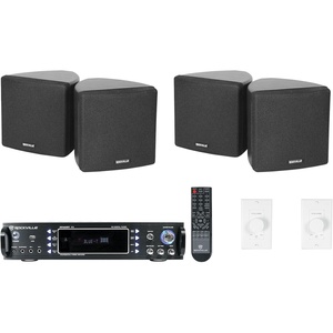 image:imageRockville RPA60BT V2 Bundle 1000Watt 2Channel Bluetooth USB Receiver Amplifier Mixer 4 35 in Cube Wall Speakers with Swivel Brackets 2 VOL850 inWall Volume Controllers 7Items