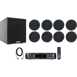 image:imageRockville RPA60BT V2 Bundle 2Channel Bluetooth DJ Amplifier Mixer 8 HC5516 Black 525 in 300W InCeiling Home Theater Speakers Rock Shaker 8 in 400W Subwoofer RCDR25B 25 ft RCA Cable 11items