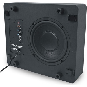 image:imageRockville Slim Shaker 10 UnderBehind Couch Home Theater Powered Subwoofer  600W Peak 150W RMS 57 Slim Class D Wall Mountable DownUpSide Firing 30Hz Low Wall Bracket Included