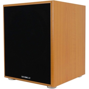 image:imageRockville Rock Shaker 12 White 800W Powered Home Theater Subwoofer  800W Peak  400W RMS Class D Amp MDF Enclosure RearFiring Port RCA and Speaker Level Inputs Phase Switch Foam GrillClassic Wood