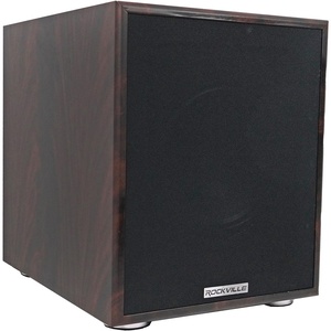 image:imageRockville Rock Shaker 65 Black 200W Peak100W RMS Powered Home Theater Subwoofer ClassD Adjustable Crossover 20Hz200Hz Compact Design for Movies and Music  200W Peak 100W RMS Class D Amplifier MDF Enclosure RCA and High level inputs RCA Output Detachable GrillDark Wood