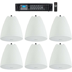 image:imageRockville Bundle 1 RCS1806 180 Watt 6 Zone 70v CommercialRestaurant AmplifierBluetooth6 PEN65T White 65 70V Hanging Pendant Speaker CommercialRestaurant 7 Item