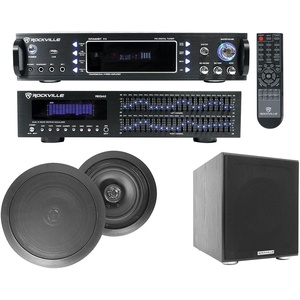 image:imageRockville Bundle RPA60BT V2 1000 Watt 2Ch USB Amplifier Mixer Bundle with REQ42B Band Home Theater Equalizer Pair of HC85 Black 8 Speakers and Rock Shaker 8 Subwoofer 4 Items