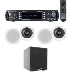 image:imageRockville Bundle RPA60BT V2 1000W 2ch Bluetooth DJ Amplifier Mixer Bundle with 2 Pair HC655 65 500W 8Ohm inCeiling Home Speakers amp Rock Shaker 8 Black 400W Home Theater Subwoofer 4 Items