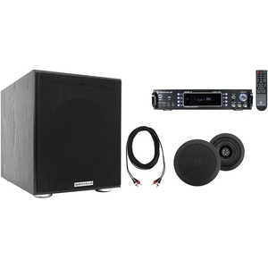 image:imageRockville HC55 Bundle 2 Black 525 300Watt Black inCeiling Speakers Rock Shaker 8 400Watt Powered Subwoofer RPA60BT V2 1000W 2Ch Karaoke Amplifier Mixer RCDR25B Dual RCA Cable 5Items