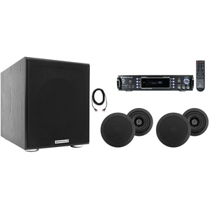 image:imageRockville HC55 Bundle 4 Black 525 300Watt 8 Ohm inCeiling Speakers Rock Shaker 8 400Watt Powered Subwoofer RPA60BT V2 1000Watt 2Ch Karaoke Amplifier Mixer RCDR25B Dual RCA Cable 7Items