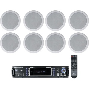 image:imageRockville HC5516 Bundle 8 White 525 in 300W Peak inCeiling Home Theater Speakers RPA60BT V2 1000W 2 Channel USB Bluetooth DJ Karaoke Amplifier Mixer 9Items