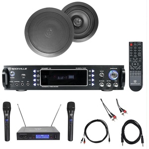 image:imageRockville HC655 Bundle 2 65 in inCeiling Speakers 250W Peak  80W RMS Each 8Ohm RPA60BT V2 1000 Watt Amplifier RWM1203VH VHF Dual Microphone System Complete Cable Kit 7Items