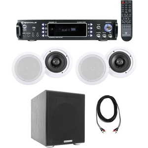 image:imageRockville HC655 Bundle 4 65 in 500Watt 8 Ohm inCeiling Speakers Rock Shaker 8 400Watt Powered Subwoofer RPA60BT V2 1000Watt 2Ch Karaoke Amplifier Mixer RCDR25B Dual RCA Cable 7Items