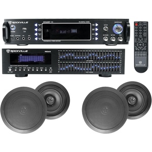 image:imageRockville HC85 Bundle 4 Black 8in 700Watt InCeiling Home Theater Speakers 8Ohm REQ42B 19in Rack Mount Dual 21Band Equalizer RPA60BT V2 1000Watt 2Ch USB Bluetooth Amplifier Mixer 6items