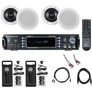 image:imageRockville RPA6000USB Bundle 19 1000W 2Ch Bluetooth Karaoke AmpMixer 2 Pair HC85 8 inCeiling Speakers RMCXLR Microphones RCDR10B RCA Cable RNRMR10 TRS Cable TS1224 Aux Cable 8Items