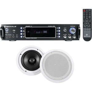 image:imageRockville RPA60BT Bundle 1000W 2Channel USB Bluetooth Karaoke ReceiverMixer Pair Rockville HC85 8 in 700W inCeiling Home Theater Speakers for Home Audio amp Karaoke 2Piece