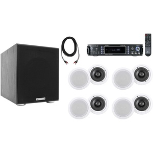 image:imageRockville RPA60BT V2 Bundle 1000W 2 Ch USB Bluetooth DJProKaraoke Amplifier Mixer 4 Pair HC65516 65 500W inCeiling Home Theater Speakers Rock Shaker 8 400W Powered Subwoofer 7Items